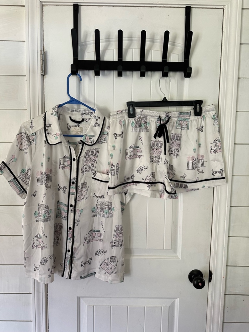 kate spade White Pajama set with Black Sketch Cat and Mint Accents - Picture 2 of 5